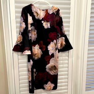 Calvin Klein Floral-Print Bell-Sleeve Sheath Dress black purple 8